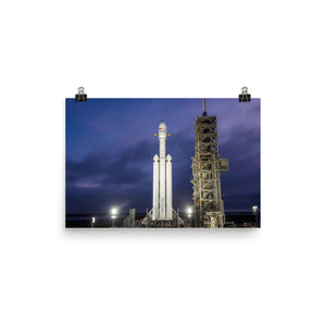 SpaceX Falcon Heavy On Launch Pad At Night Poster
