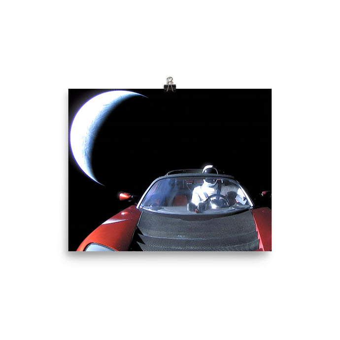 SpaceX Starman in Tesla Roadstar with Earth Poster