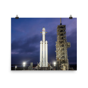 SpaceX Falcon Heavy On Launch Pad At Night Poster